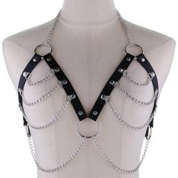 Belts Decopunk Set Layered Leather Chain Goth Body Harness Bra Hollow Out Crop Top Long Tassel Tank Tops For Costume PartyBelts