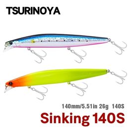 TSURINOYA Top Fishing Lure Sinking Minnow 140S DW92 140mm 26g Saltwater Black Bass Pike Long Casting Hard Baits Tungsten Weight 220606