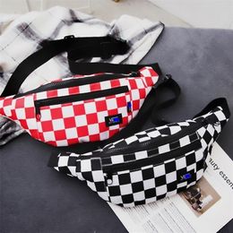 Fashion Women Waist Belt s Trend Plaid Chest s Banana Bag Canvas Hip Hop age Bum Cell Phone Pocket Pack Tas 220810