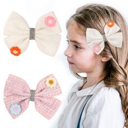 Daisy Flower Hair clips Baby Girls Cotton Fabric Bows Kid Girl Flower Barrettes Kids Hairpin Hair Accessories Bundle