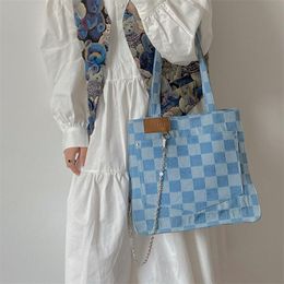 Evening Bags Checkerboard Pattern Women Denim Shoulder Luxury Ladies Canvas Shopping Handbags Large College Girls Tote Underarm Bag