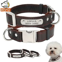 Personalised Customised Dog Collar Genuine Leather Adjustable Engraved ID Collars For Small Medium Large Pet s Y200515
