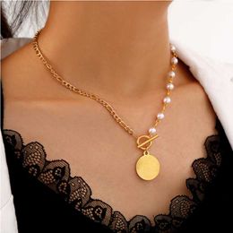 Pendant Necklaces Stainless Steel And Copper Fashion Fine Jewelry Beaded Round Coin Smooth Sailing Choker Charms Chain For WomenPendant