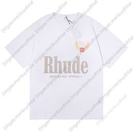 Designer t Shirt Sell Well Rhude Wheat Ear Grand Prix Letter Retro High Street 1 1 Quality Loose Short Sleeve T-shirt Black S-xl high