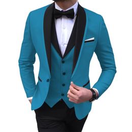 Men's Suits Blazers Blue Slit Mens Suits 3 Piece Black Shawl Lapel Casual Tuxedos for Wedding Groomsmen Suits Men blazervestpants 220826