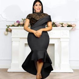 Plus Size Dresses Dress Stand Collar Short Sleeve Sexy Perspective High Waist Hip Wrap Skirt Ruffle Party Large Women's DressPlus