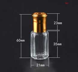200Pcs/Lot Octagonal Glass Bottle with Gold Lid, Perfume Roller Bottles, Packaging 3/6/10/12ML