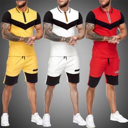 Men Sweat Suit Two Piece Men Clothing Summer Short Sleeve Shirt Set Summer Tracksuit Sports Wear Men Sets Colorblock 2020 New LJ201117