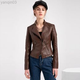 Spring Women Faux Leather Jacket Autumn Short Zipper Biker Outerwear Fashion PU Motorcycle Slim Coat Woman Clothing L220801