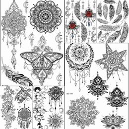 NXY Temporary Tattoo Bohemia Henna Mandala Flower s Sticker Moon Feather Women Girls Tatoos Black Stars Waterproof Fake Jewels 0330