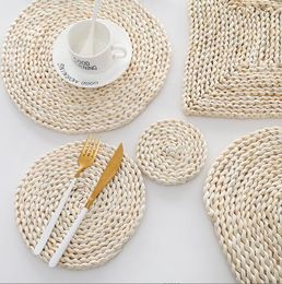Natural Corn Straw Hand-Woven Placemats Weave Round Place Mats Braided Straw Table Mats Thick Farmhouse Placemats