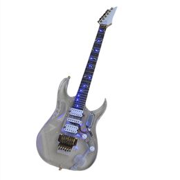 Blue LED Light Acrylic Body Electric Guitar with Tremolo Bridge Rosewood Fingerboard can be Customised