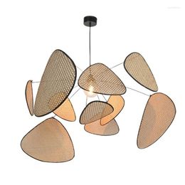 Pendant Lamps Simplicity Chandelier Southeast Asia Living Room Lighting Dining Creative Leaf Grid Rural Hand Made Rattan LampPendant