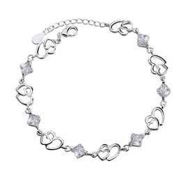 Elegant Ladies Bracelet Silver Plated Purple Amethyst Double Hollow Heart Romantic Heart Jewellery Gift Bracelet