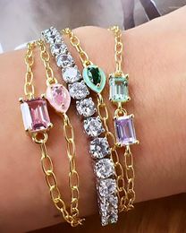 Charm Bracelets Summer High Quality Colourful Birthstone Chain Bracelet Gold Colour Paper Clip Women JewelryCharm Lars22