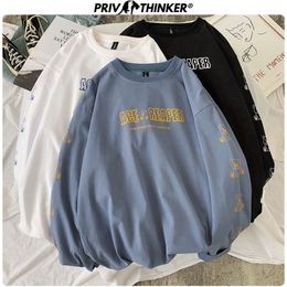 Privathinker Harajuku Print Spring Men TShirts 3 Colors Casual Long Sleeve Male Tees Korean Oversize Unisex Mens Tshirts 201116
