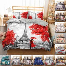 Eiffel Tower Bedding Duvet Cover Set King Size Paris French Style Home Decor Grey Cityscape Bedspread