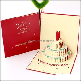 Greeting Cards Event Party Supplies Festive Home Garden Birthday Card Three-Nsional Creative 3D Hand Hollowed Out Colour Cake Paper Carving