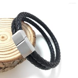 Link Chain 2022 Punk Cool Stainless Steel Magnetic Clasp Wristband Bracelets Bangles Black Braid Leather Men Fashion E0033
