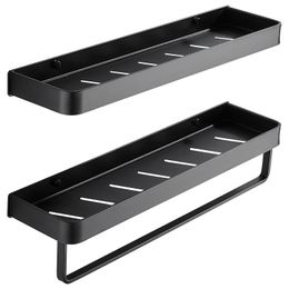 Bathroom Black Shelf with Towel Bar Space Aluminium Corner Shelves Rack Hook Shampoo Holder Kitchen Storage Y200407