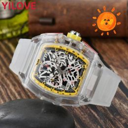 Montre De Luxe Quartz Imported Movement Watch For Mens Full Functional Rubber Strap Sports Clock Chronograph Waterproof Hollowed Out Design Gifts WristWatch