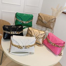 Evening Bags Women Thick Chain PU Leather Crossbody Clutches Shoulder Bag Fashion Ladies Green Pink Handbags And PursesEvening