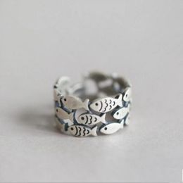 New Retro Jewellery Silver Plated Creative Fish School Temperament Personality Gift Sweet Cute Animal Opening Rings JZ027