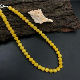 Natural Light Yellow Jade 8x8 mm Beaded Stretch Adjustable Necklace