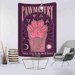 Cat Paws Carpet Wall Hanging Witchcraft Psychedelic Tarot Card Bohemian Style Hippie Girl Dormitory Home Decor J220804