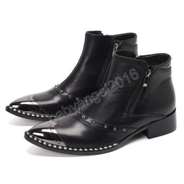 Autumn Winter Mens Ankle Boots Red Genuine Leather Dress Party Formal Shoes Men Motorcycle Zapatos