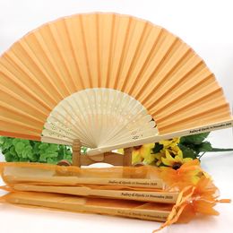 50PCS Personalised Wedding Fan Orange Colour Summer Party Decoration Favours Hand-made Folded Fans in Gift Box