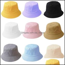 Adt Kids Summer Foldable Bucket Hat Solid Colour Hip Hop Wide Brim Beach Uv Protection Round Top Sunscreen Fisherman Cap Drop Delivery 2021 C