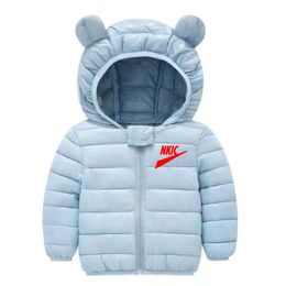 Autumn and winter 2022 new cartoon children's down cotton padded jacket with bright surface for boys girls hooded