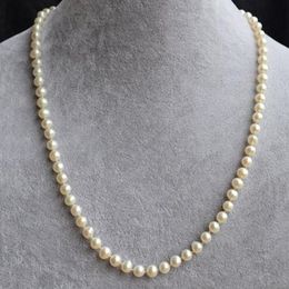 Hand knotted necklace natural 5-6mm white freshwater pearl sweater chain nearly round pearl 18inch