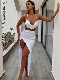 Cryptographic Straps Sexy Backless Split Maxi Dress Summer Holiday Elegant Cut Out Sleeveless Dresses Evening Club Party Solid 220521