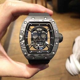 Luxury Date RichaMill Mens watch Mechanical Business Leisure Rms052 Automatic Black Carbon Fiber Tape Fashion Swiss Movement Wristwatches