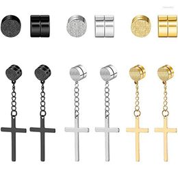 Stud Pairs Of Earrings Stainless Steel Magnetic Clip Round Frosted Non-pierced Cross Pendant UnisexStud Dale22 Farl22