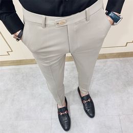 Casual Slim Fit Mens Dress Streetwear Suit Pants 34 High Quality Gentlemen Office Trousers Men All Match Ankle Length 201128 Wuxh789