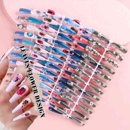 False Nails 24pcs Spring Summer Design Seamless Fake Tips t Shaped Full Cover for Extension Manicures Tools 0616