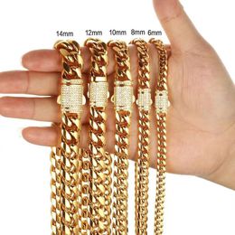 Ketten 6-14mm Edelstahl Runde kubanische Miami Halsketten CZ Zirkon Box Lock große schwere Goldkette für Männer Hip Hop Rapper SchmuckKetten