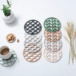 drink pads UK - Mats & Pads Round Dining Table Mat Drink Coasters Cup Hollowing Out Fish Scale Flower Design Kitchen Insulation Pad Silicone PlacematMats