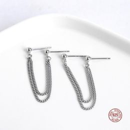 Stud Real 925 Sterling Silver 100% Tassel Punk Hip Hop Chain Earrings For Women Men Gothic Style Ear Studs Jewellery OrnamentsStud