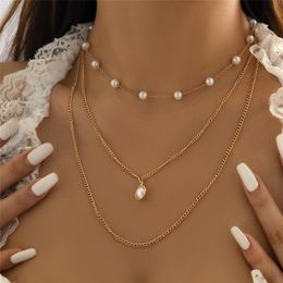 Vintage Multilayer Round Pearl Pendant Necklace for Women Wedding Bride Collars Statement Beads Chain Neck Aesthetic Jewellery New