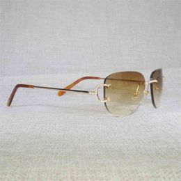 2022 Factory Wholesale Model Luxry Rhinestone Rimless Wire Men Oval Stone Eyeglasses Metal Frame Square Shades Women for Summer Outdoor Eyewear Sunglasses