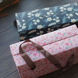 handle cookie boxes UK - Gift Wrap 5pcs Pink Dark Blue Flower Style Paper Box With Handle Bake Roll Cake Candy Cookie Chocolate PackagingGift