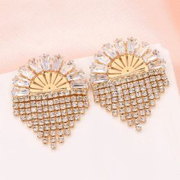 Fashion Versatile Diamond Semi Circular Tassel Earrings For Women Korean Fashion Stud Earring Birthday Party Jewelry Gifts
