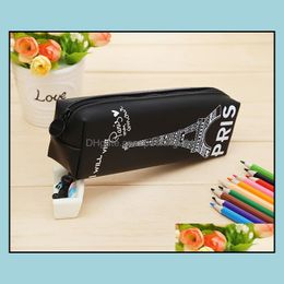 Pencil Bags Cases Office School Supplies Business Industrial Black White Silica Gel Eiffel Tower Bag Fountain Pen Case Plumier Scolaire Po