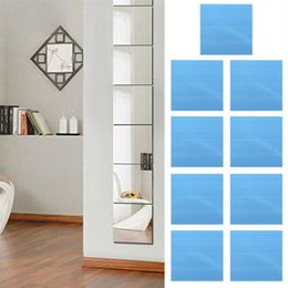 9Pcs Mirror Wall Sticker 15CM Acrylic Square Mirror Tile Wall Stickers Decal Home Living Room Decor 15015002mm 220727