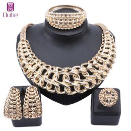 Dubai Gold Color Jewelry Set For Women Big Necklace African Women Italian Bridal Wedding Accessories Jewellry Sets