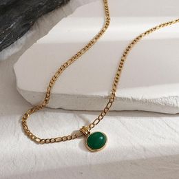 Chains Trend Stainless Steel Cuban Chain Green Stone Pendant Necklace For Women Punk Gold Colour Elegant JewelryChains Sidn22